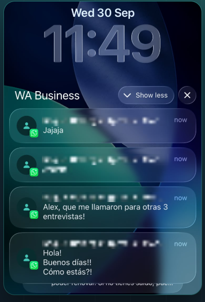 Phone screenshot of the candidate's WhatsApp messages saying she was called for 3 more interviews